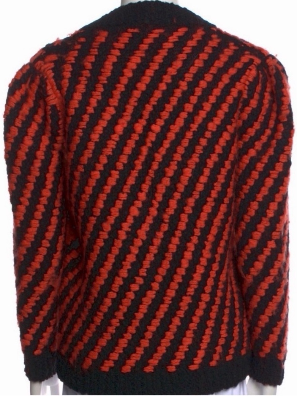 Miu Miu Chunky Wool Cardigan Red Black Striped Popcorn Knit Y2K Sweater size s - Picture 2 of 4